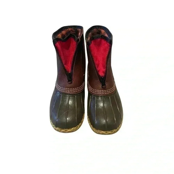 LL BEAN Woman’s Tan Bean Boots 7” Shaft Buffalo Check Fleece Lined Zip Front 7 - Picture 5 of 12